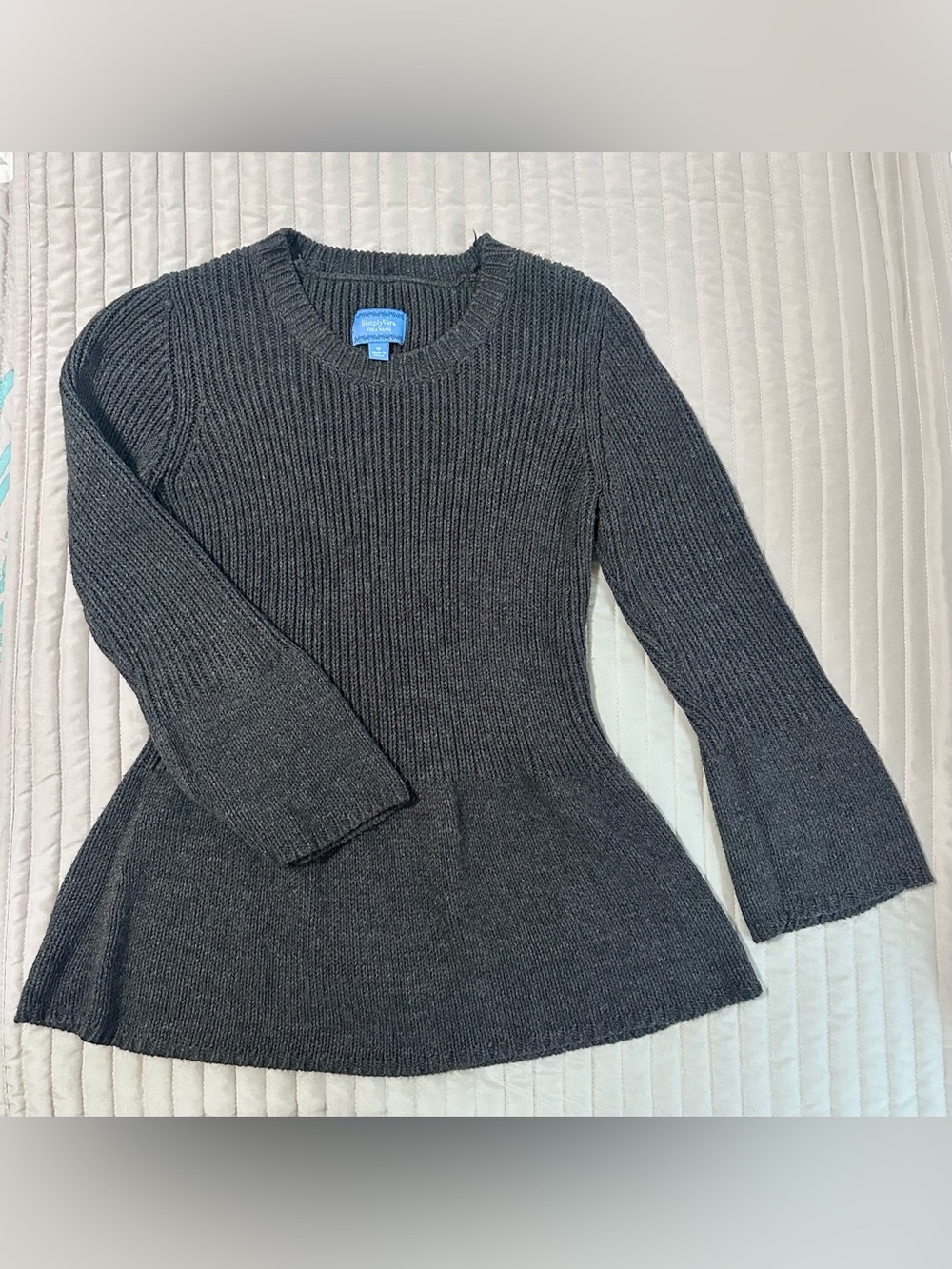 Simply Vera Vera Wang Dark Gray Ribbed Peplum Knit Sweater Size M - Picture 1 of 7